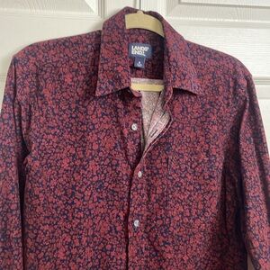 Lands' End Men's Small 34-36 Burgundy Floral Button Down Shirt Corduroy casual